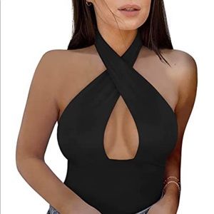 Black cross front body suit NWT size large